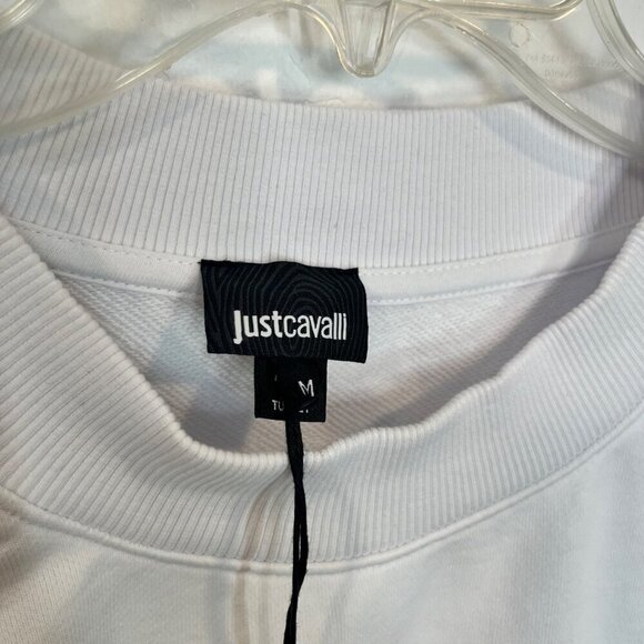NWT Just Cavalli White cropped Crew-Neck sweatshirt Side Arm Logo Size M sweater - Picture 5 of 12